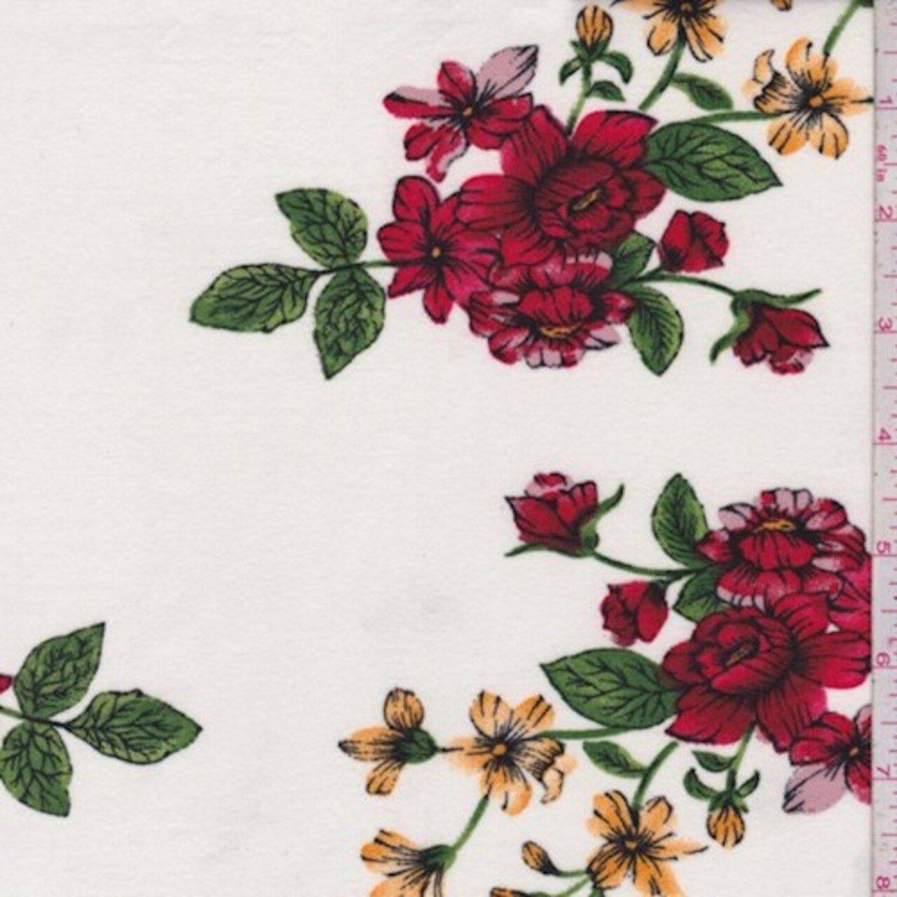 Ivory Floral Spray Double Brushed Jersey Knit Fabric By the Yard